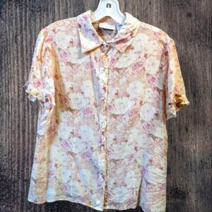 Vintage Silk Floral Rose Blouse Size JUNIORS L